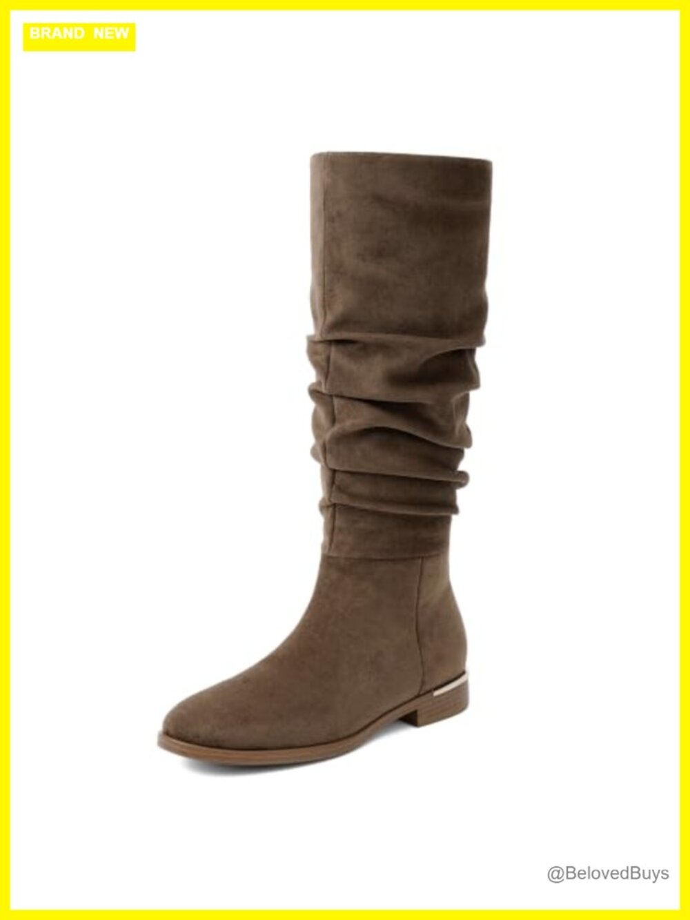 Slouchy Ruched Knee High Boots Faux Suede Flat Round Toe Womens Zip Tall Boots